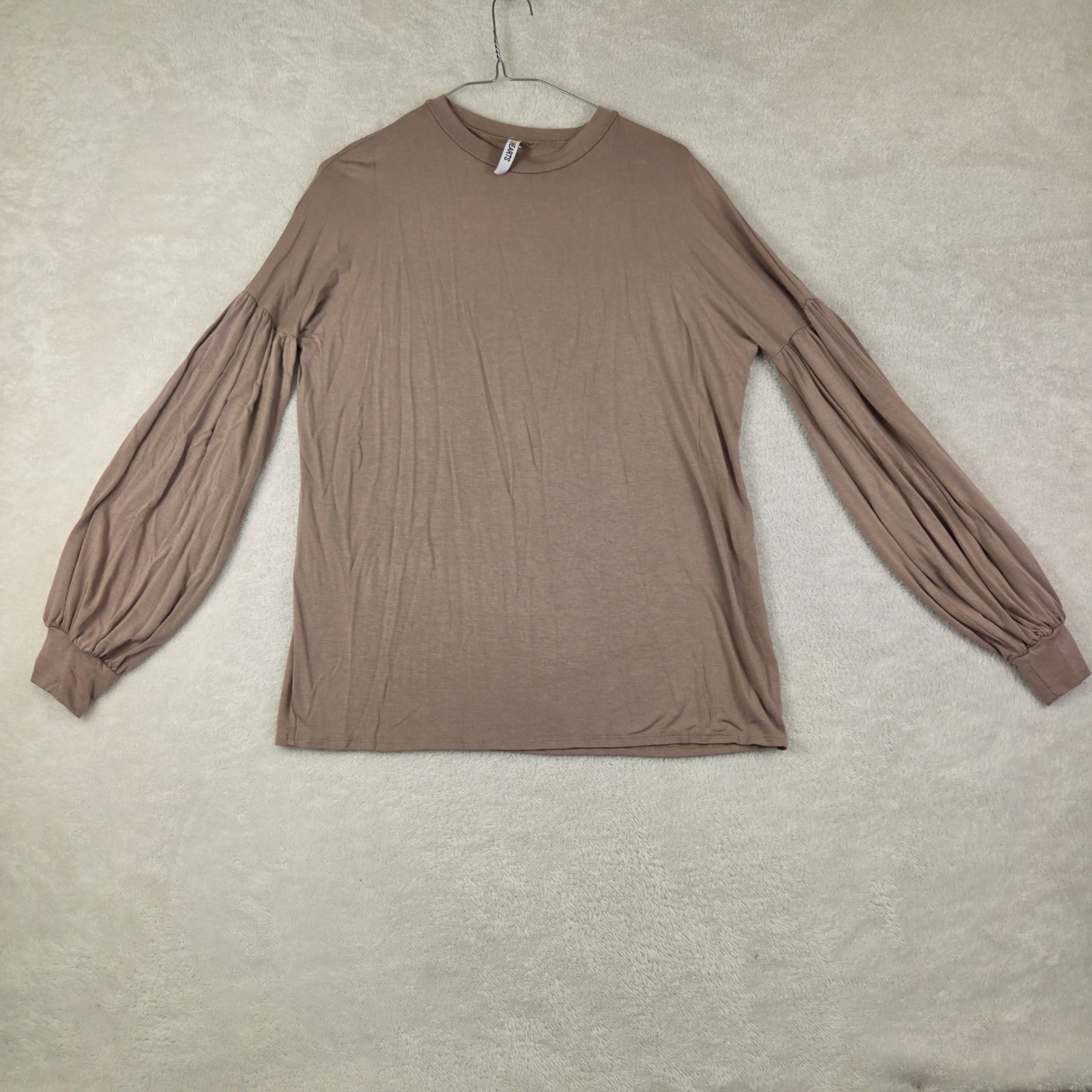 2 Hearts Womens Taupe Mauve Balloon Sleeve Crew Neck Long Sleeve Top 2946